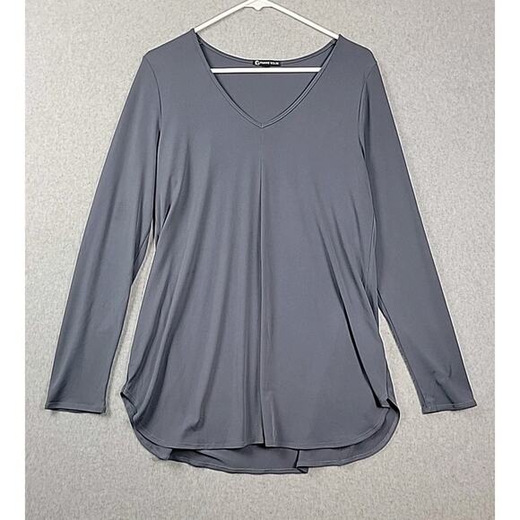 Franne Golde Gray LS V Neck Tunic Top Women's Large Stretch USA Made - Picture 1 of 12